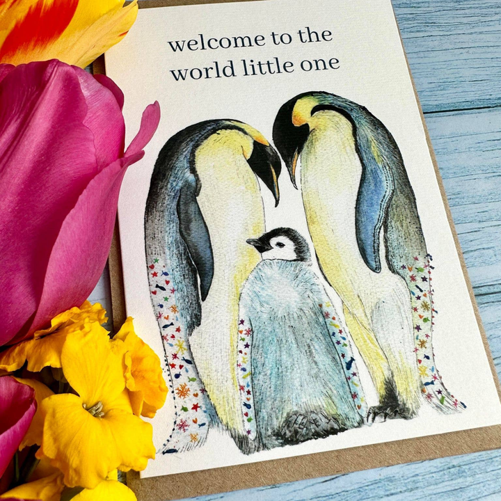Welcome to the world New Baby Card - Penquins