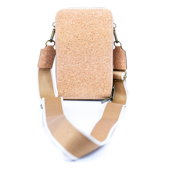 Women's Natural Cork Crossbody Phone Bag with Triple Zipper Design