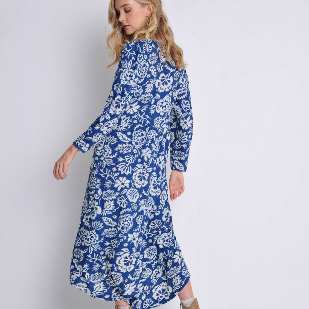 Women's Organic Cotton Navy Floral dress with pockets