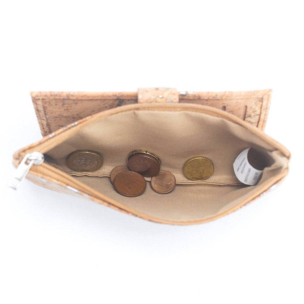 Womens Gold and silver cork Slim card snap long wallet