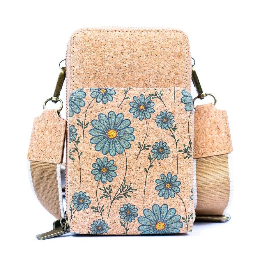 Womens Natural Cork Floral Crossbody Phone Bag