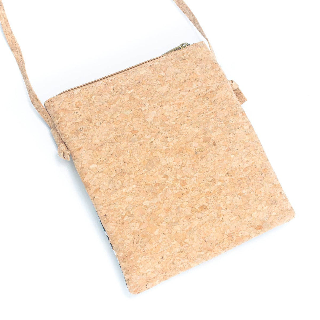 Natural cork Patterned double zipper crossbody bag