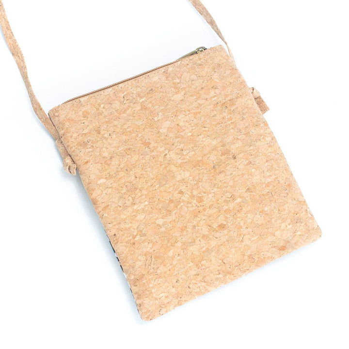 Natural cork Patterned double zipper crossbody bag