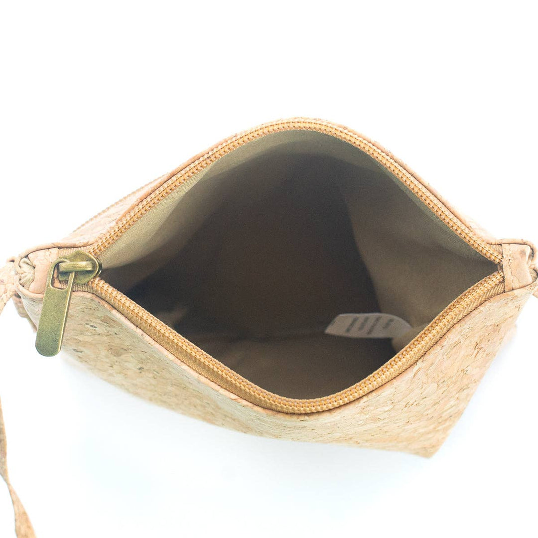 Natural cork Patterned double zipper crossbody bag