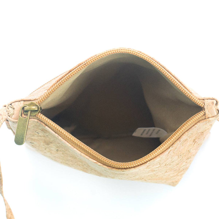 Natural cork Patterned double zipper crossbody bag