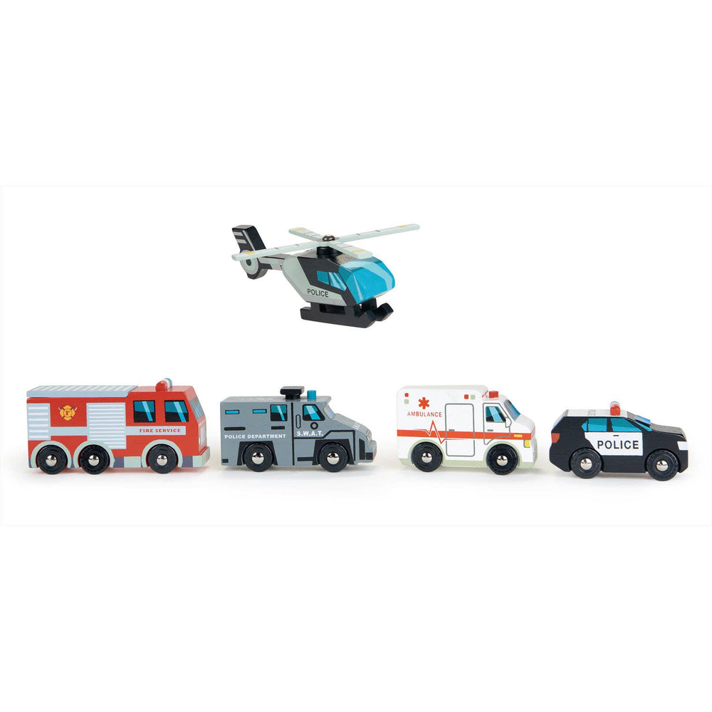 Children's wooden emergency vehicle toys. 