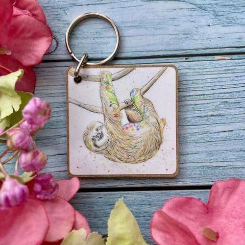 Wooden Sloth Eco Friendly Keyring