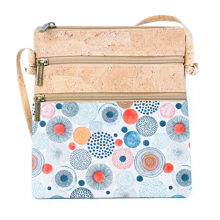 Cork Women's Double Zip Abstract circle print Crossbody Bag