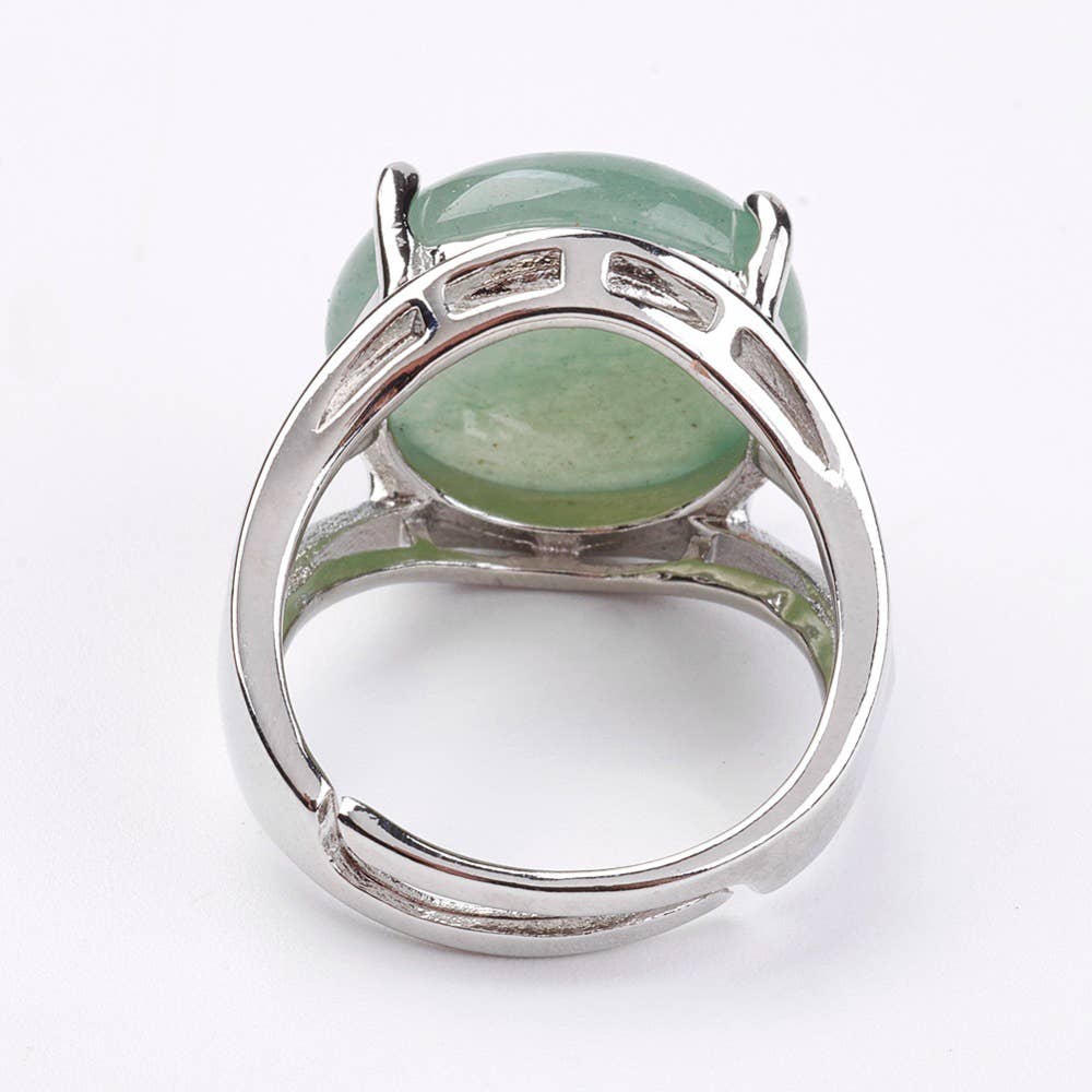 Adjustable Silver-Plated Ring - Green Aventurine