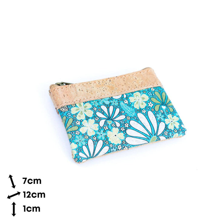 Black floral cork mini wallet