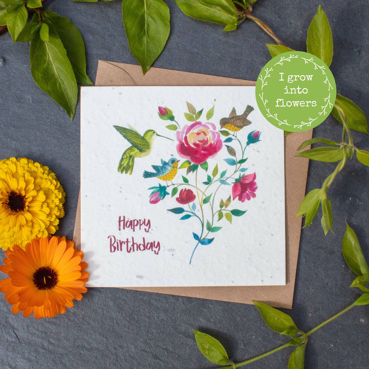 Plantable Birthday Card - Birds & Roses