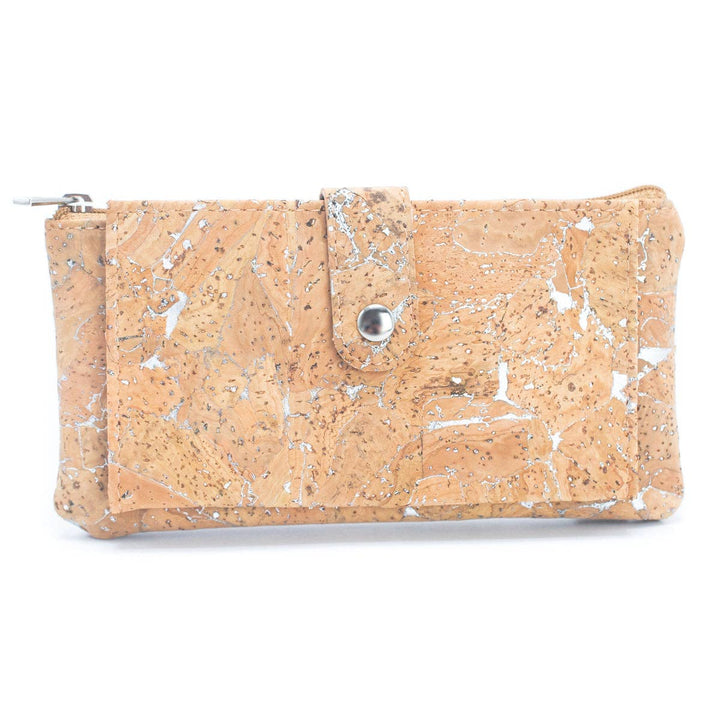 Gold and silver cork Slim card snap long wallet