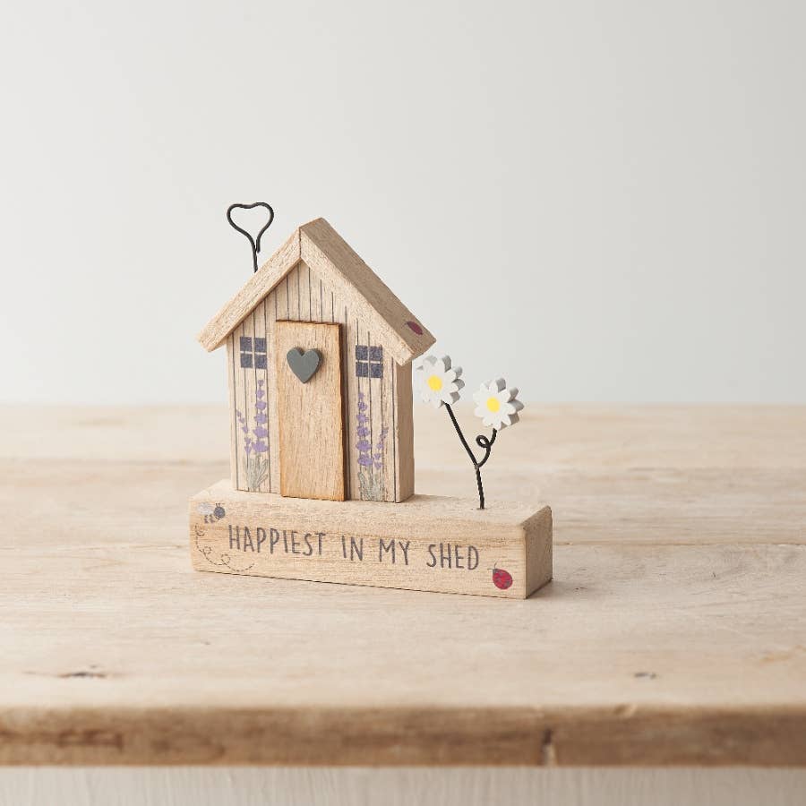 "Happiest in My Shed" Wooden Plaque, 12cm