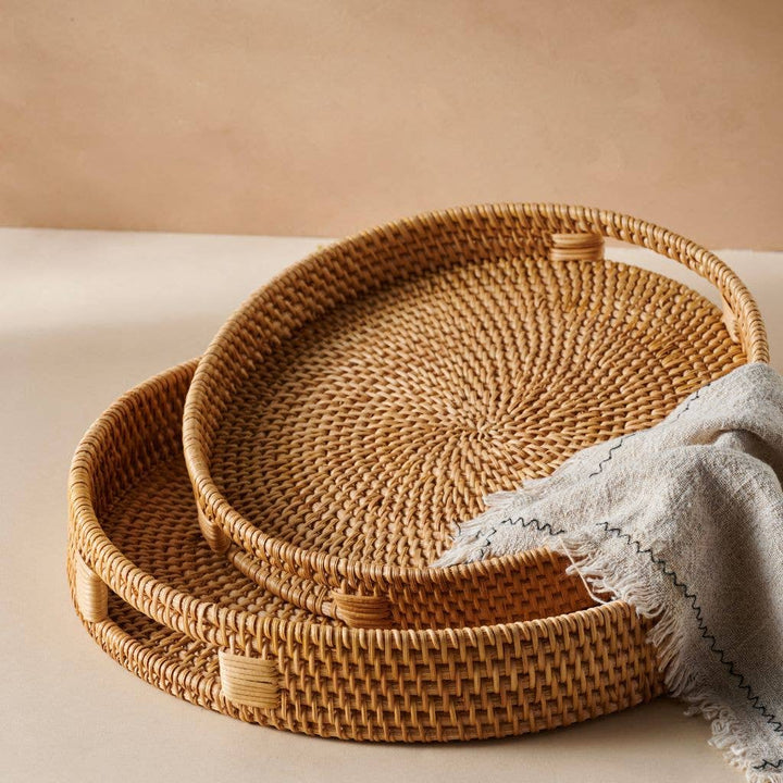 Round Hand Woven Wicker Tray - Honey