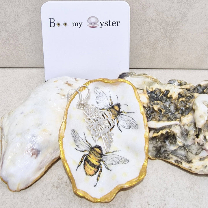 Bumble Bee Duo Oyster Shell Decorative Trinket Dish 7cm