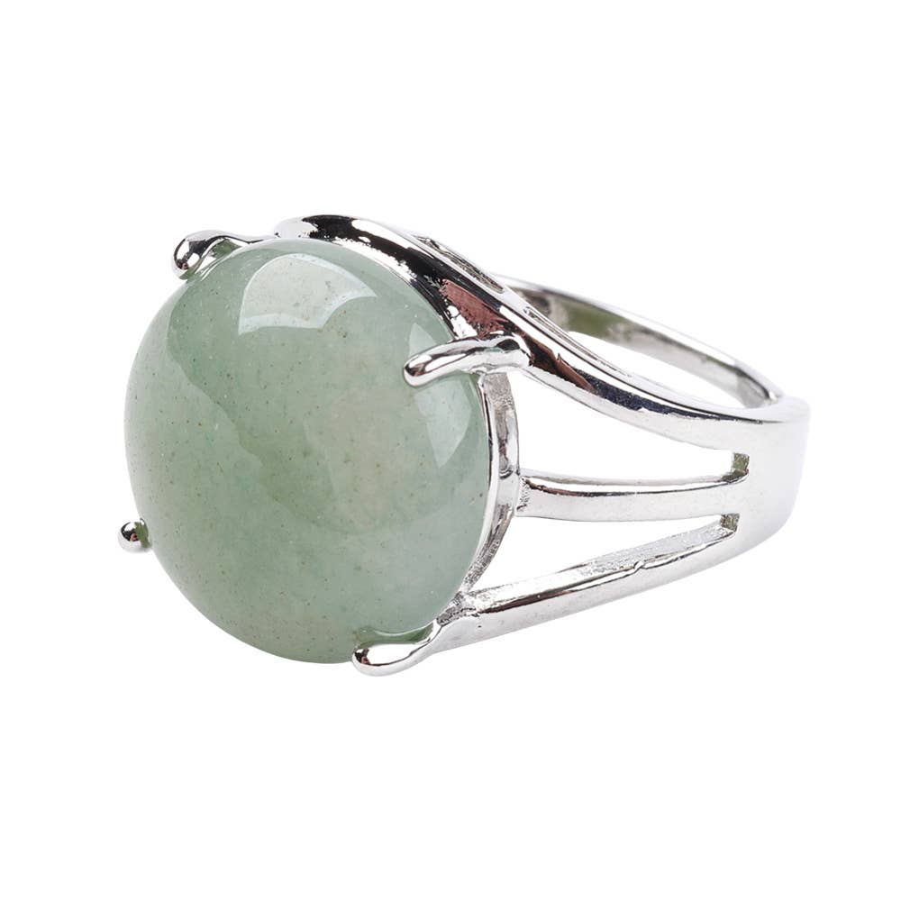 Adjustable Silver-Plated Ring - Green Aventurine