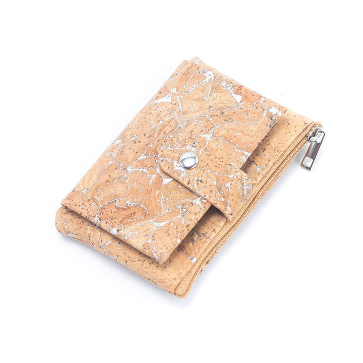 Gold and silver cork Slim snap short wallet