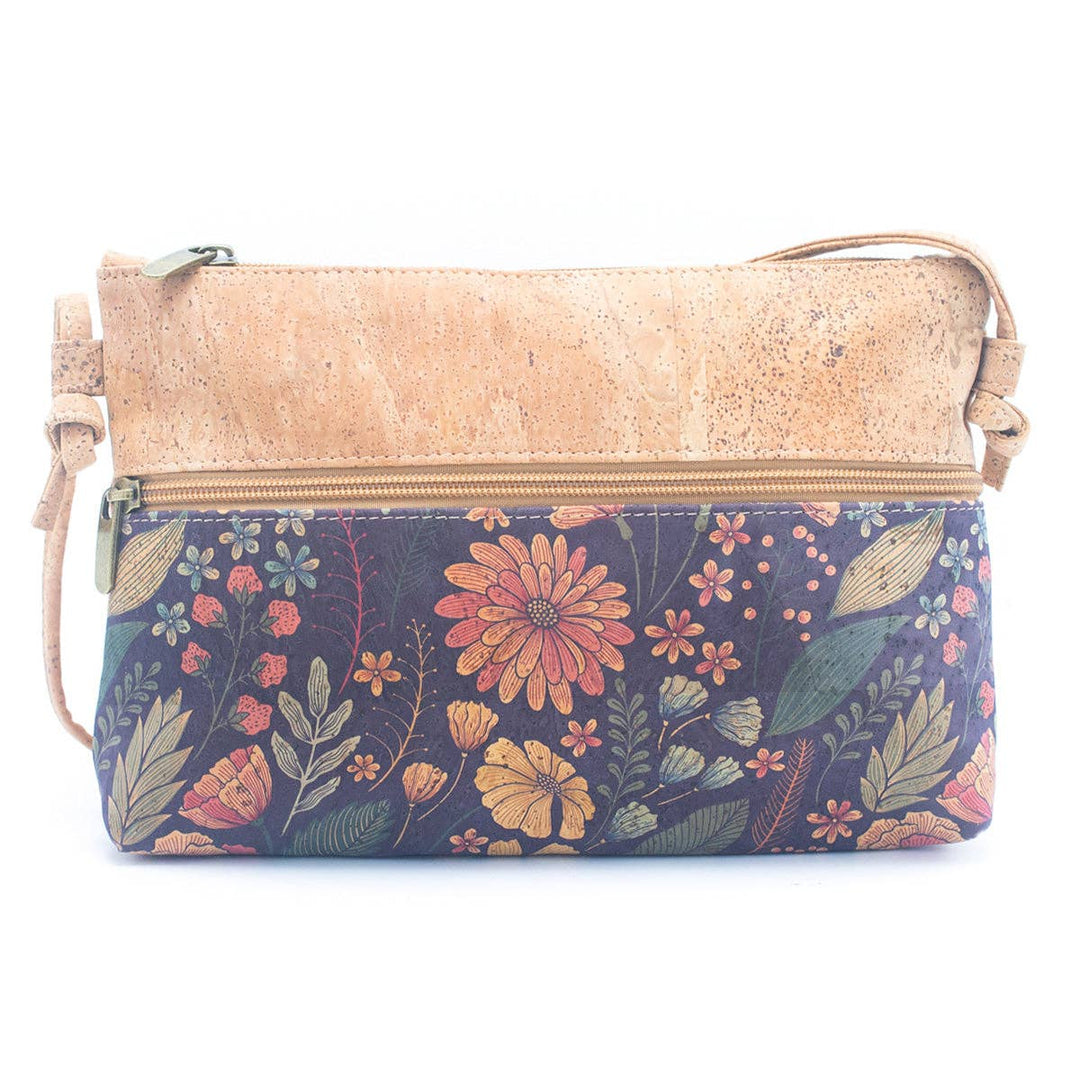 Natural navy floral Cork Printed Crossbody Bag