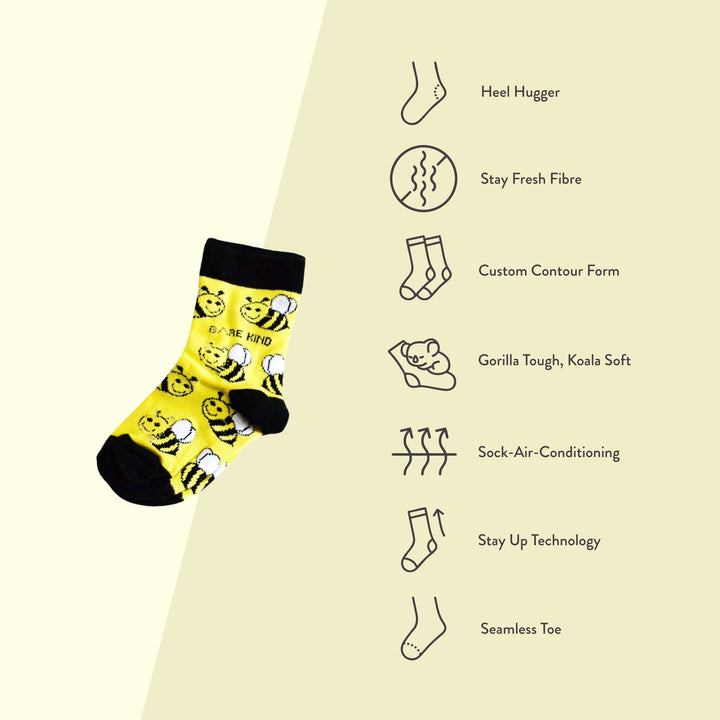 Childrens Yellow Bee Bamboo Socks: Age 6-8yrs | UK Size Kids 9-12