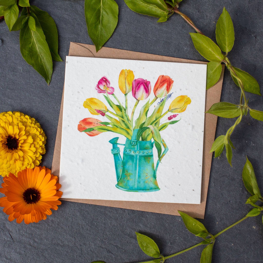 Plantable Greetings Card - Tulips & Watering Can