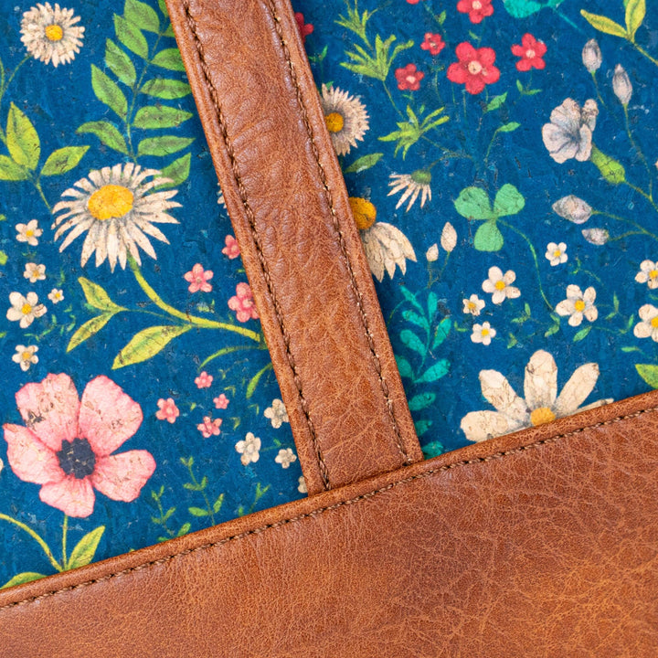 Womens Navy Floral Cork Tote Bag