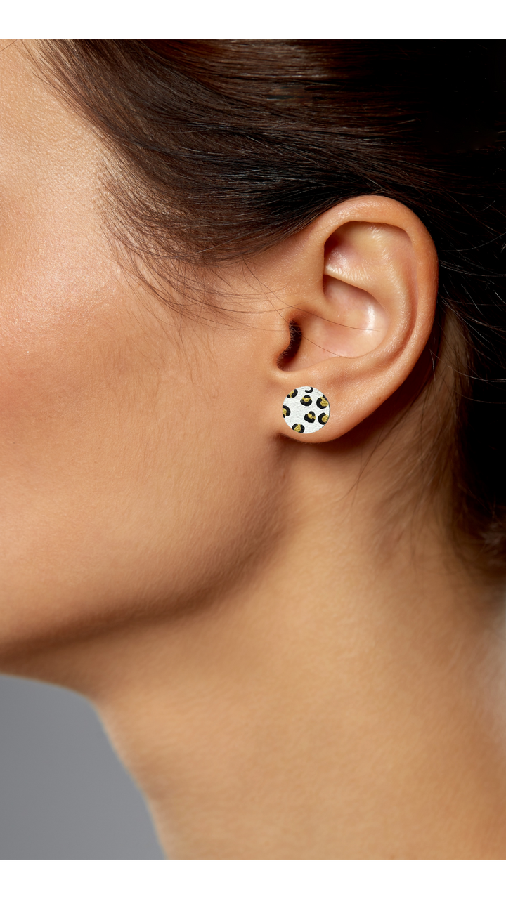 Gold Leopard Print Hand Painted Wooden Earrings Stud Set