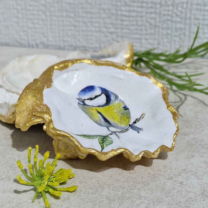 Blue Tit Bird Oyster Shell Trinket Dish Gift Artist