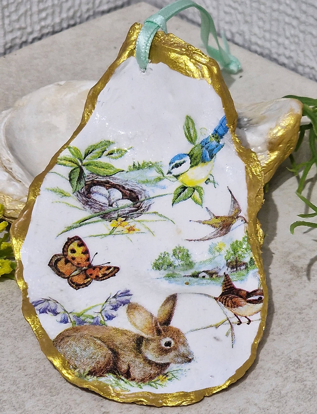 Spring Easter Ornament Oyster Shell Trinket Dish Gift