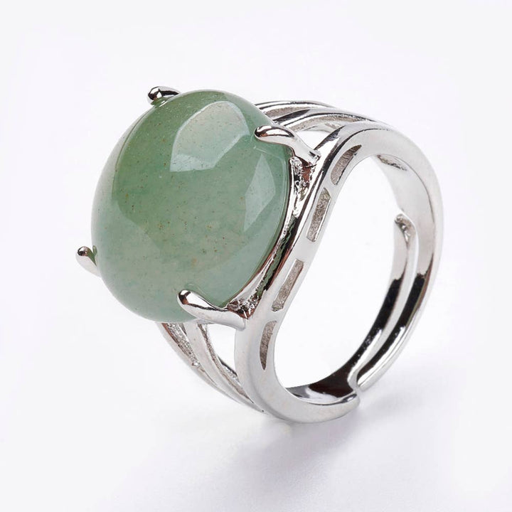 Adjustable Silver-Plated Ring - Green Aventurine