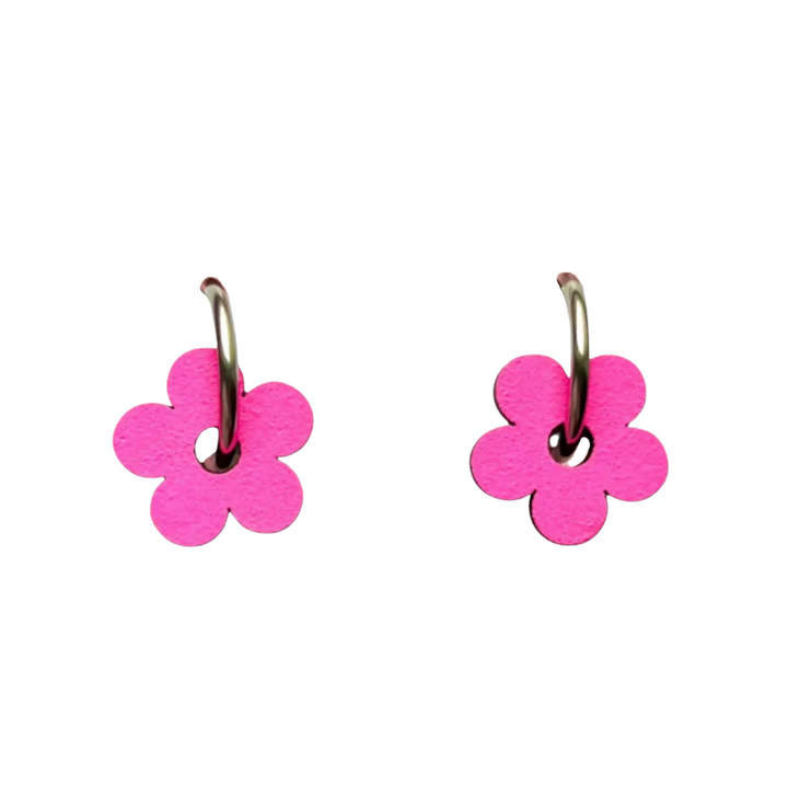 Hand Painted Neon Wooden Flower Statement Hoop Earrings