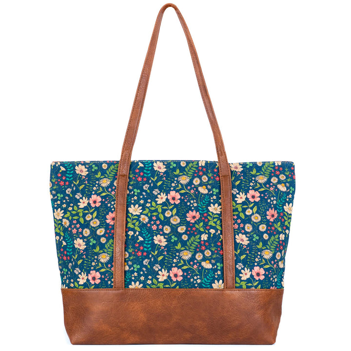 Womens Navy Floral Cork Tote Bag