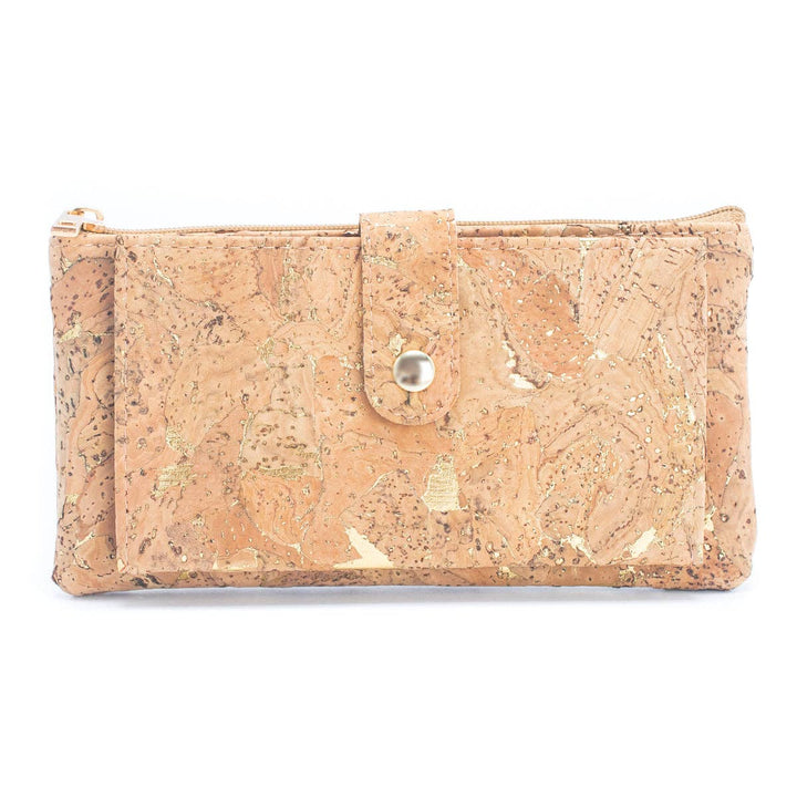 Gold and silver cork Slim card snap long wallet