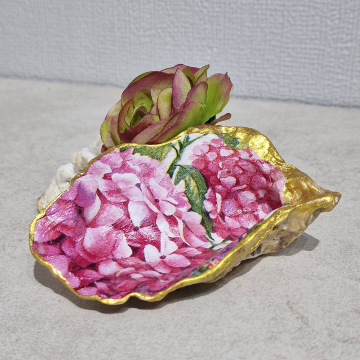 Pink Hydrangea Flower Oyster Shell Trinket Jewellery Dish