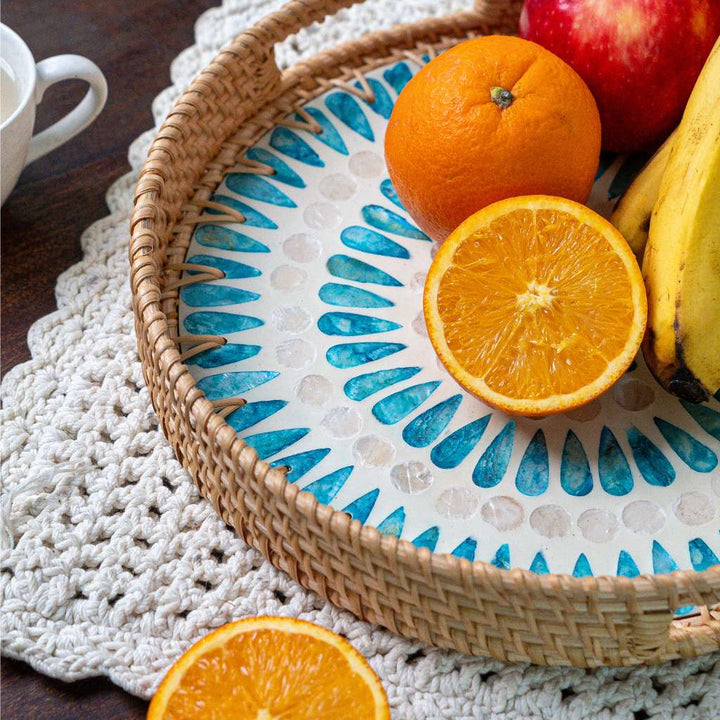 Rattan Serving Tray Ripple - 30cm