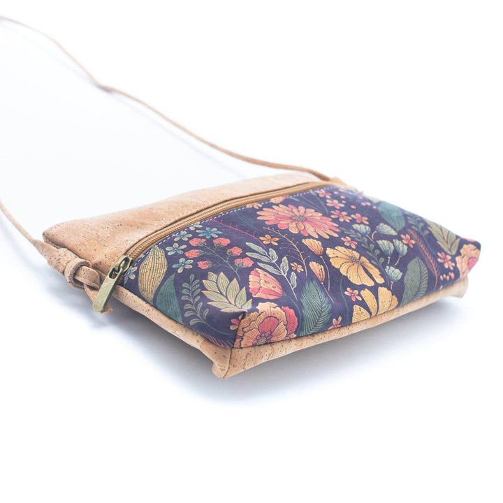 Natural navy floral Cork Printed Crossbody Bag