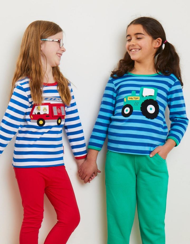 Organic Fire Engine Applique Long-Sleeved T-Shirt