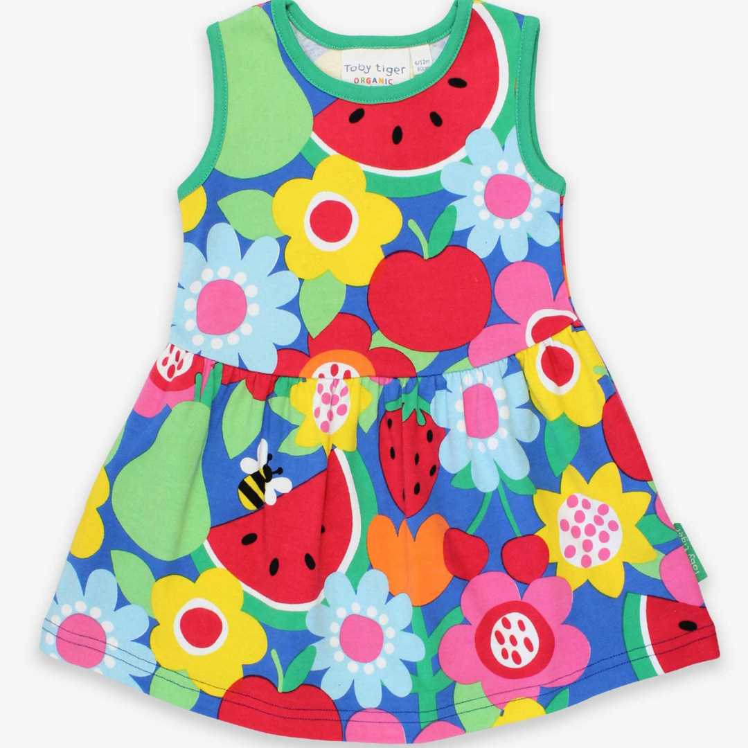 Organic Fruit Flower Print Summer Dress