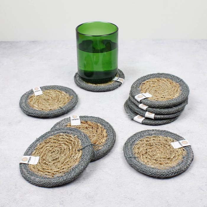 Seagrass & jute coaster natural / grey - The Eco Boutique 