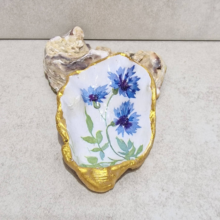 Blue Cornflower Small Oyster Shell Trinket Dish