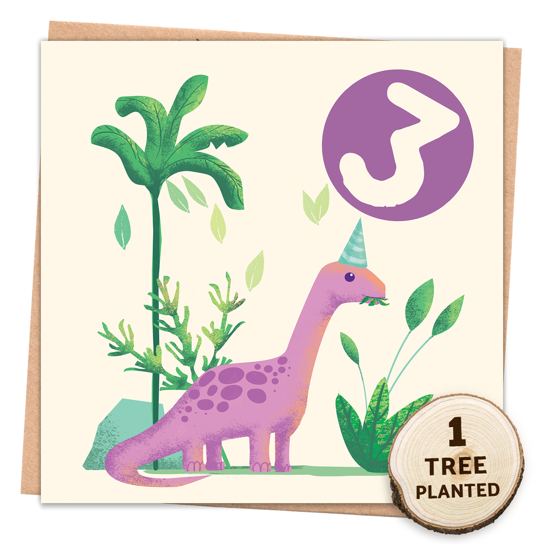3rd birthday card Dinosaur - Plantable