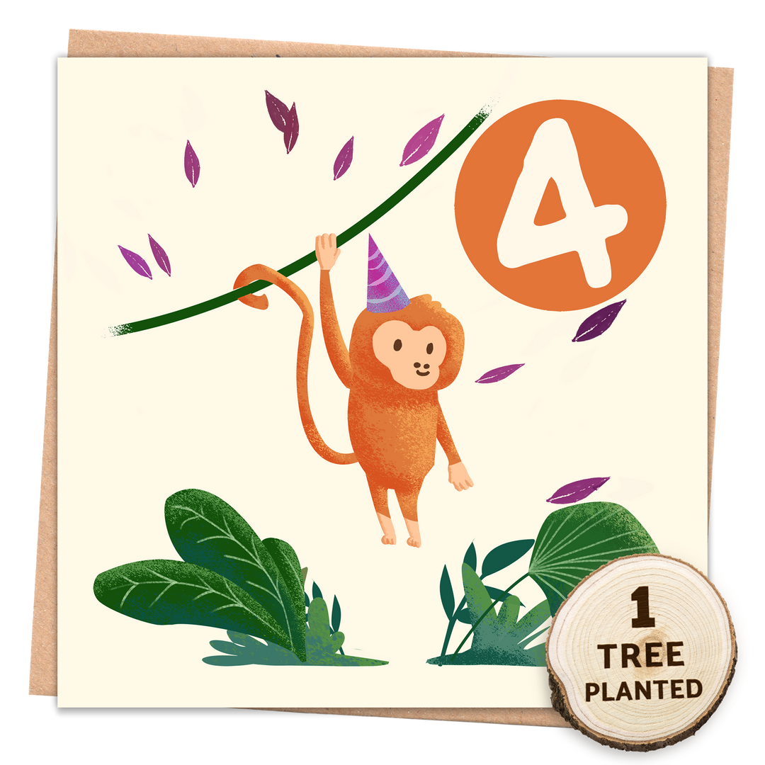 4th birthday card Monkey - Plantable