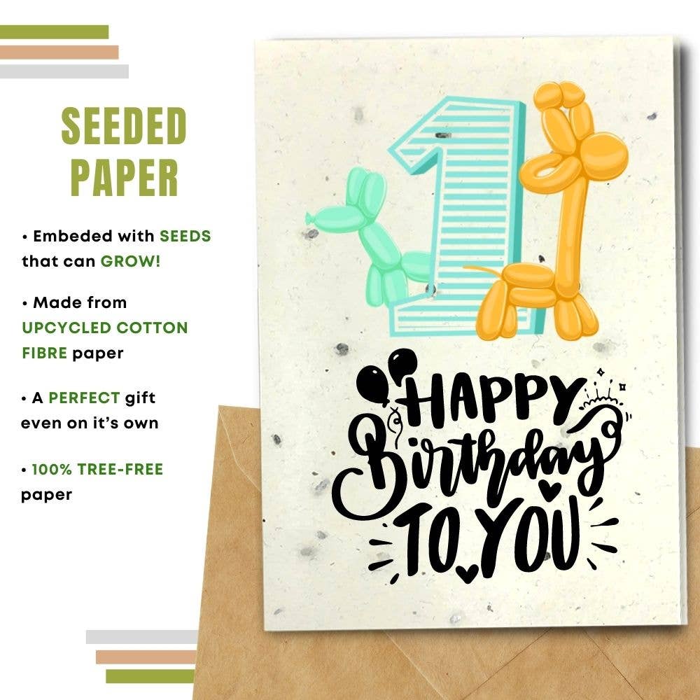 1st Birthday card - Seeded paper