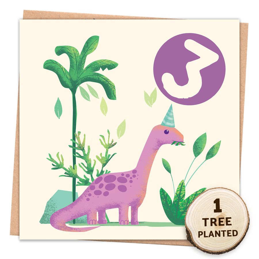 Eco friendly 3rd birthday card with a dinosaur design on the front