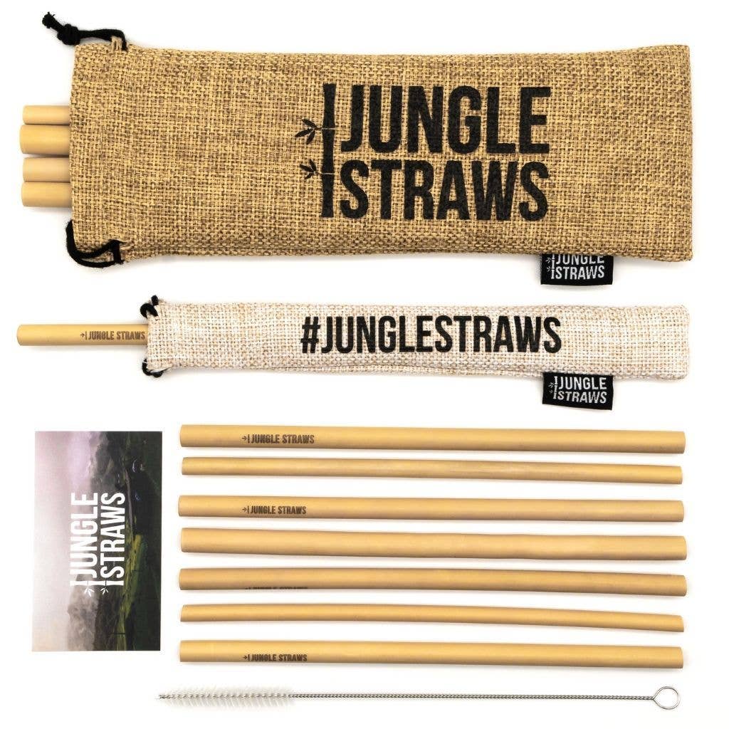 Bamboo Drinking Straws. Set of 12 straws with a cleaning brush and jute bag.