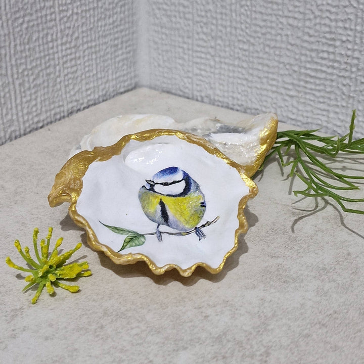Blue Tit Bird Oyster Shell Trinket Dish Gift Artist