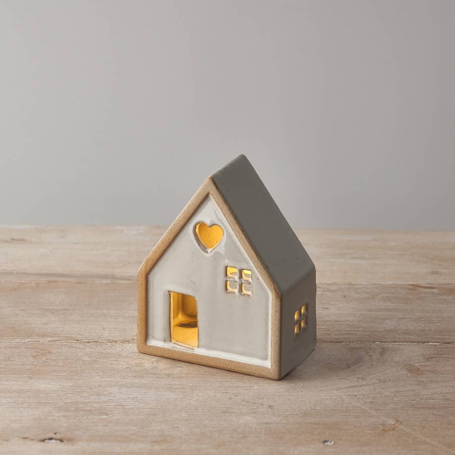 Natural House With LED T-Light Candle, 12.5cm