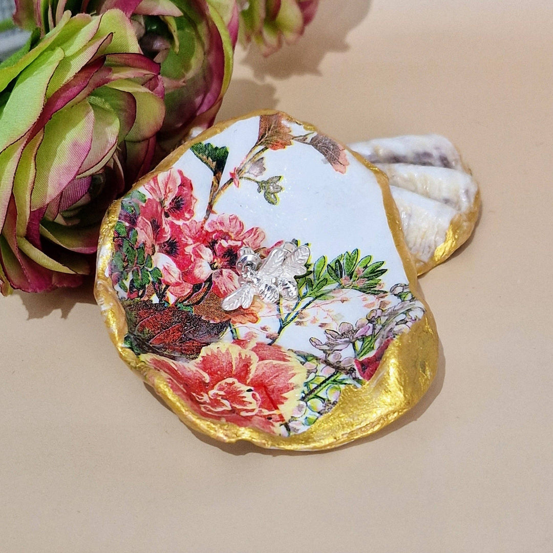 Carnation Flower Small Oyster Shell Trinket Dish