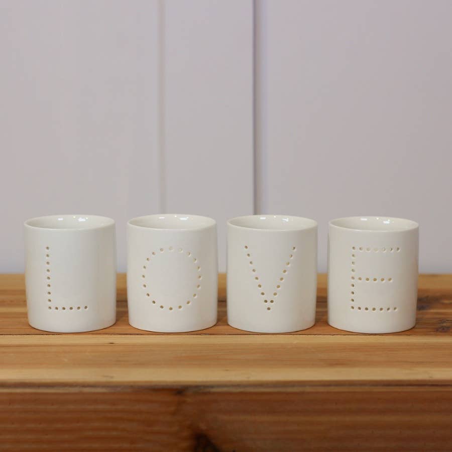 Set of 4 LOVE T-Light Dotted, 8cm