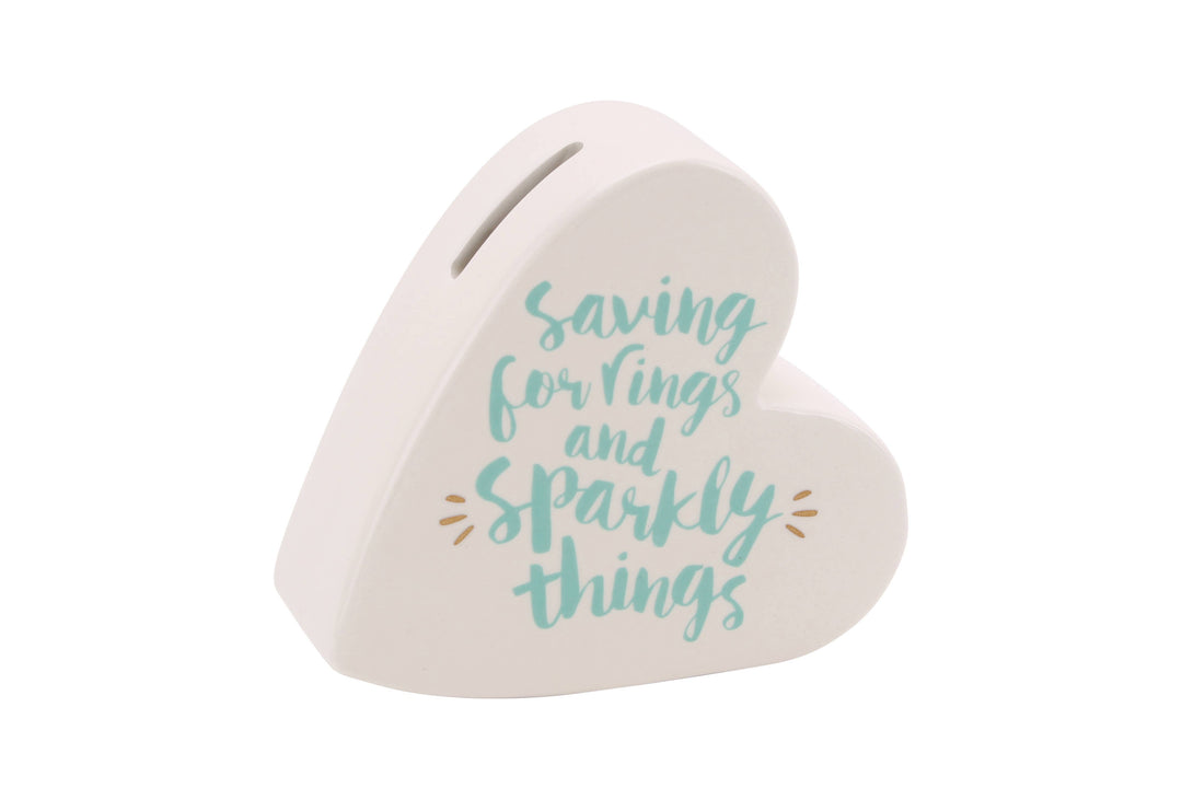 Heart money box - Saving For Rings & Sparkly Things' Ceramic Heart
