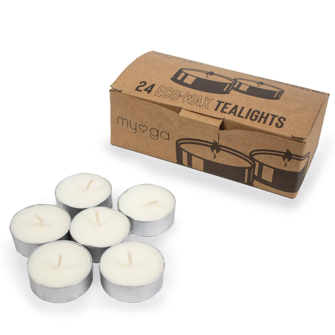 Natural plant based wax tealights with a cotton wick.